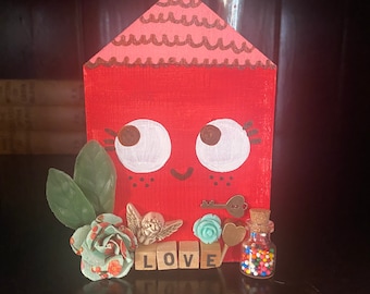 Valentine Cute Casas- Pink Red Wood House Decoration