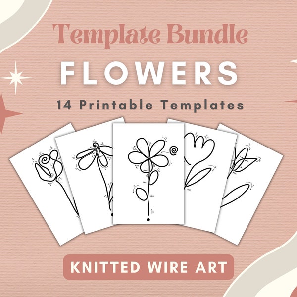 Modèle d'art floral en fil de fer tricoté Guide de cintrage floral pour jardin, motif imprimable de printemps, corde tricotée en tricot, forme de fleur, bricolage printemps