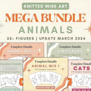 Può includere: Un pacchetto di download digitale di 55 modelli di arte di filo stampabili con animali, tra cui uccelli, gatti, dinosauri e due mix di animali. I modelli sono progettati per creare progetti di arte di filo lavorato a maglia.