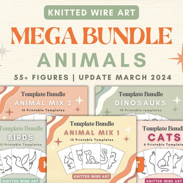 Mega Bundle Tiere gestrickte Draht-Kunstvorlage, Tierfigur, Dinosaurierform zum Biegen, Drahtführung, Katzenform, DIY-Handwerk für Anfänger, Vorlage