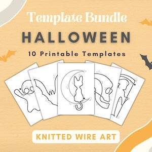 Halloween Knitted Wire Art Template Halloween Decor Wire Art Pattern Halloween Bending Wire Guide for DIY Decoration Ghost Shape Decor Bat
