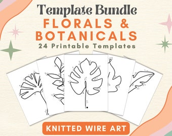 Floral Knitted Wire Art Template Botanical Bending Guide Floral Bouquet Printable Pattern Spring Knitted Rope Tricotin Plant Shape Stencil