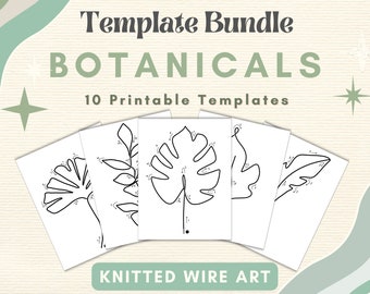 Botanical Knitted Wire Art Template Floral Bending Guide Wire Floral Bouquet Printable Pattern Spring Plants  Knitted Rope Tricotin Flower