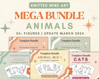Mega Bundle Animals Knitted Wire Art Template Animal Figure Dinosaur Shape for Bending Wire Guide Cat Shape DIY Craft for Beginners Template