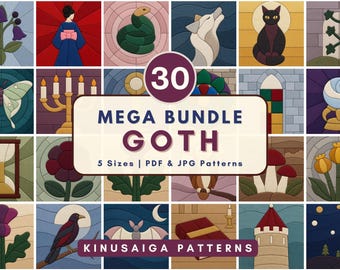 Goth Kinusaiga Pattern Bundle Gothic Dark Academia Kinusaiga Templates for Beginners Scrap Textile No Sew Black Cat Kinusaiga Raven Pattern