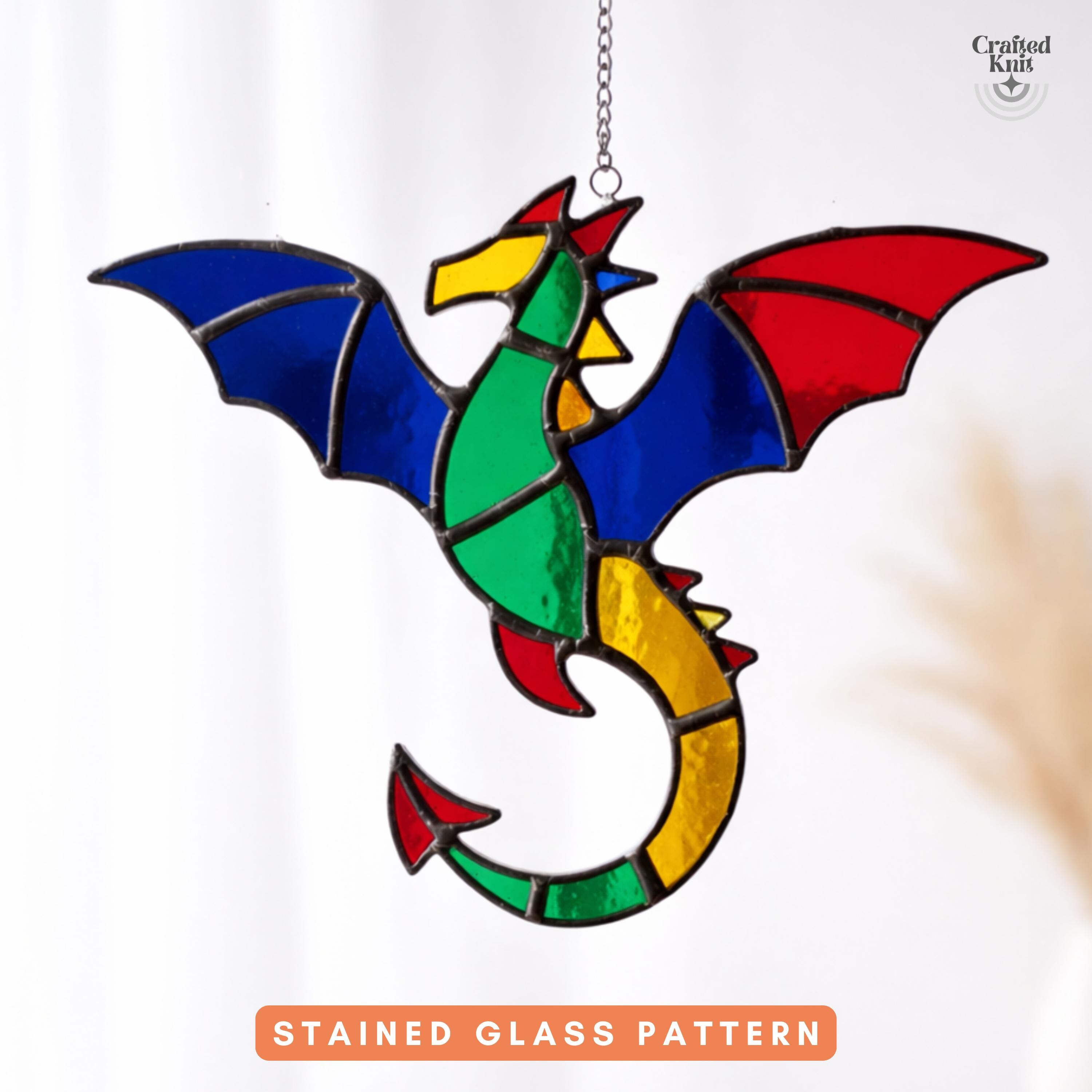 Dragon Stained Glass Pattern Bundle Fantasy Suncatcher Template Dragon ...