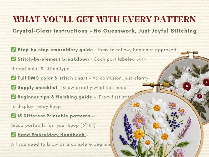 Wildflowers Hand Embroidery Pattern Set Botanical Flower Hoop PDF ...