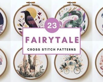 Fairytale Cross Stitch Pattern Bundle Fantasy Castle Unicorn Dragon Fairy Counted XStitch PDF Instant Download Storybook Art Fantasy xstitch