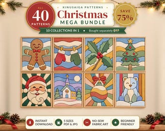Kinusaiga Christmas Pattern Bundle Christmas Designs No Sew Fabric Art Kit Beginner Template Printable Patterns Holiday Decor Gift Idea