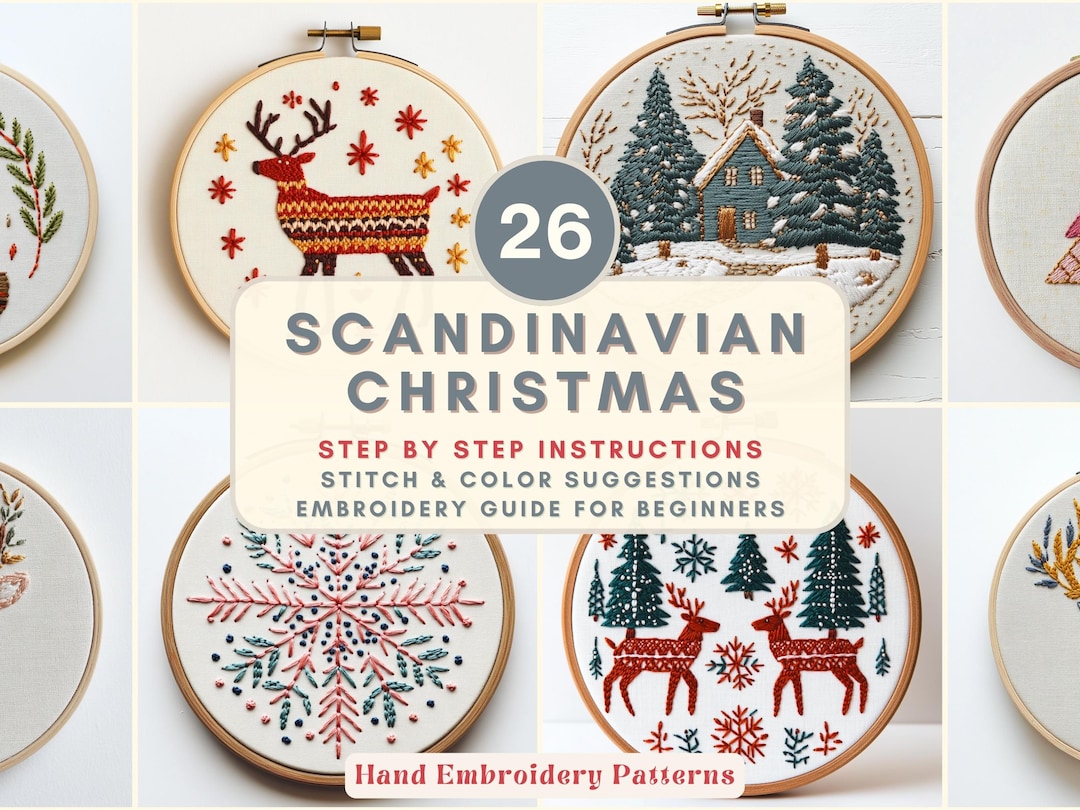 Nordic Christmas Hand Embroidery Pattern Scandinavian Winter Hoop ...