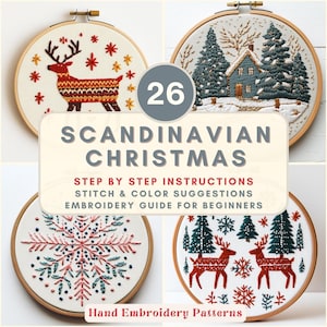 Nordic Christmas Hand Embroidery Pattern Scandinavian Winter Hoop Design Digital PDF Easy Pattern for Beginners Festive Decor Holiday Design