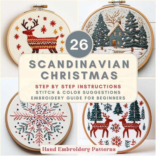 Nordic Christmas Hand Embroidery Pattern Scandinavian Winter Hoop Design Digital PDF Easy Pattern for Beginners Festive Decor Holiday Design