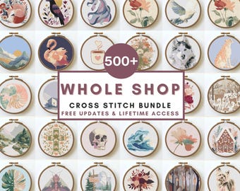 Whole Shop Cross Stitch Pattern Bundle Cute Designs Modern Counted XStitch PDF Instant Download Lifetime Access Fantasy Cross Stitch Dog PDF