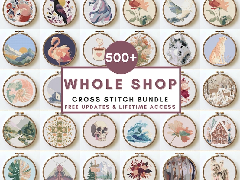 Whole Shop Cross Stitch Pattern Bundle Cute Designs Modern Counted XStitch PDF Instant Download Lifetime Access Fantasy Cross Stitch Dog PDF