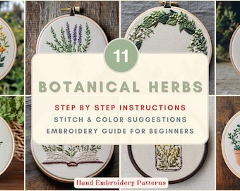 Botanical Apothecary Embroidery Pattern Bundle for Beginners Herbal Embroidery Stitch Guide Step by Step Herb Template Modern Embroidery PDF