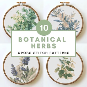 Lot de motifs de point de croix herbes botaniques lavande sauge origan menthe floral compté XStitch PDF téléchargement immédiat