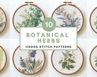 Botanical Herbs Cross Stitch Pattern Bundle Lavender Sage Oregano Mint Floral Counted XStitch PDF Instant Download