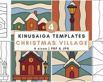 Kinusaiga Pattern Bundle Christmas Village Fabric Art Craft Template Download Digital Craft Patterns Diy Gift Idea Winter Home Decor