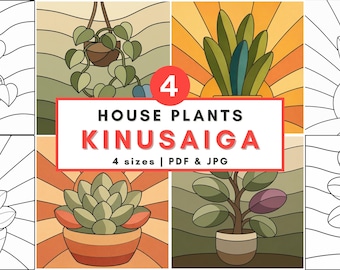 Botanical Kinusaiga pattern bundle house plants botanical fabric art diy no sew decor printable template Plant Lover gift