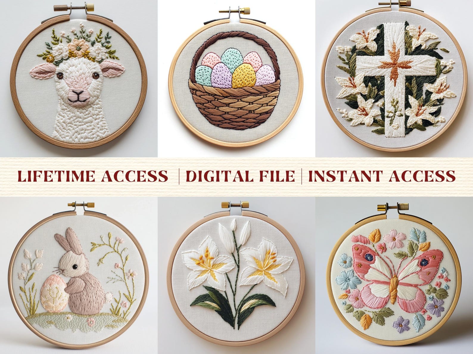 Easter Hand Embroidery Pattern Bundle Spring Bunny Chick Egg Floral ...