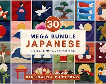 Kinusaiga Pattern Bundle Japanese Motifs Fabric Art Template PDF craft gift scrap textile No Sew Beginner Craft Project Gift for Crafters