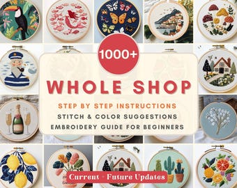 Ganzes Shop Bundle Handstickmuster Stickvorlage für Anfänger Schritt für Schritt Anleitung Muster Einfach Sticken Anleitung