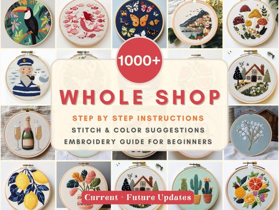 Whole Shop Bundle Hand Embroidery Pattern Embroidery Template for Beginners Step by Step Instructions Pattern Easy Embroidery Stitch Guide