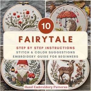 Fairytale Forest Embroidery Pattern Bundle Magical Woodland Creature DIY Nature Scene Beginner Friendly Template PDF Cozy Handmade Gift Idea