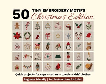 Christmas Embroidery Patterns Bundle Mini Motifs Beginner Hand Stitching Project Easy Holiday Decor Tiny Xmas Ornament Designs DIY Gift Idea