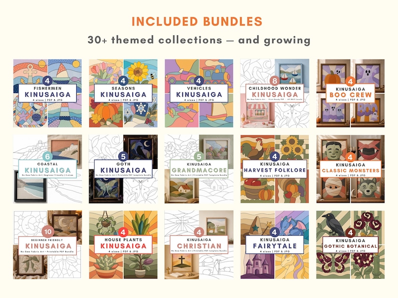 Kinusaiga pattern bundle Whole Shop Kinusaiga coastal fabric Mosaic art diy decor no sew craft gift printable template beginner Foam Craft