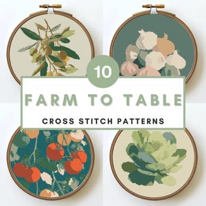 Farm to Table Cross Stitch Pattern Bundle Food Vegetables Herbs Kitchen Modern Rustic Counted XStitch PDF Farm House Decor Cross Stitch PDF