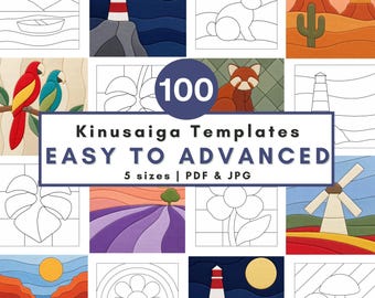 Kinusaiga Pattern Bundle Printable Templates Beginner To Advanced Fabric Mosaic Art Patterns No Sew Crafts Gift  Kinusaiga Template