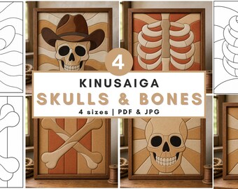 Skull Kinusaiga Pattern Bundle Skulls Bones Halloween Craft Pattern Instant Digital Download Fall Gift Idea Skeleton Decor Set Home Wall Art