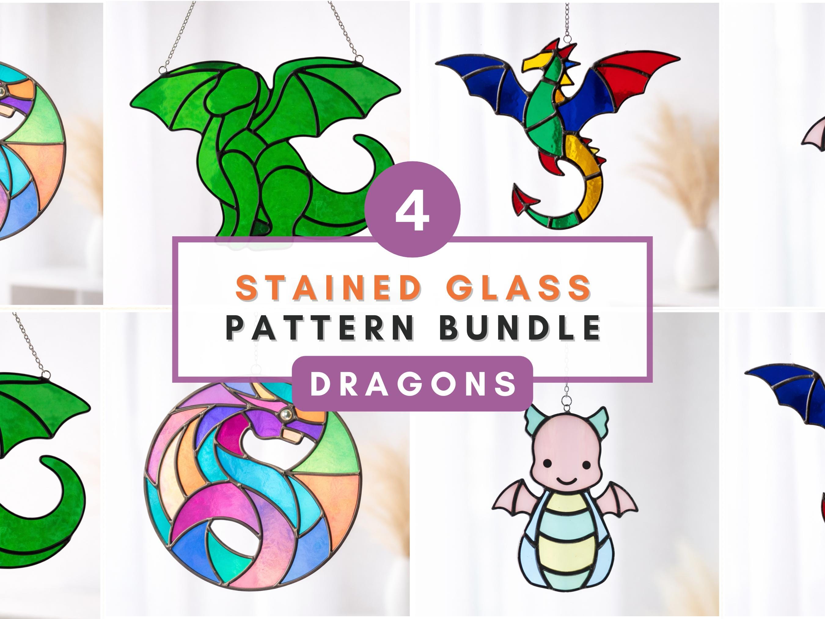 Dragon Stained Glass Pattern Bundle Fantasy Suncatcher Template Dragon ...