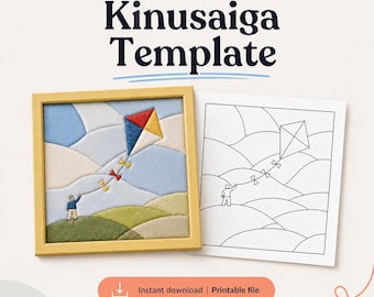 Kinusaiga Pattern Kids Room Decor Beginner Craft No Sew Decor Printable Template Textile Art Gift Idea Kinusaiga Template for Beginners DIY