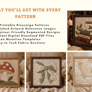 10 Beginner Kinusaiga Patterns Bundle PDF | No Sew Fabric Art Templates | Easy Japanese Foam Craft Designs | Cottagecore DIY