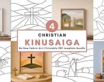 Kinusaiga Pattern Christian Wall Art Template No Sew Fabric Craft Printable PDF Faith Decor DIY Kit Religious Gift Beginner Bundle