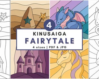 Fairytale Kinusaiga pattern bundle fairytale girl room decor whimsical fabric art diy no sew printable template craft Princess room decor