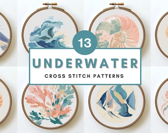Underwater Cross Stitch Pattern Bundle Ocean Sea Life Dolphin Turtle Jellyfish Counted XStitch PDF Instant Download Fish Cross Stitch Easy