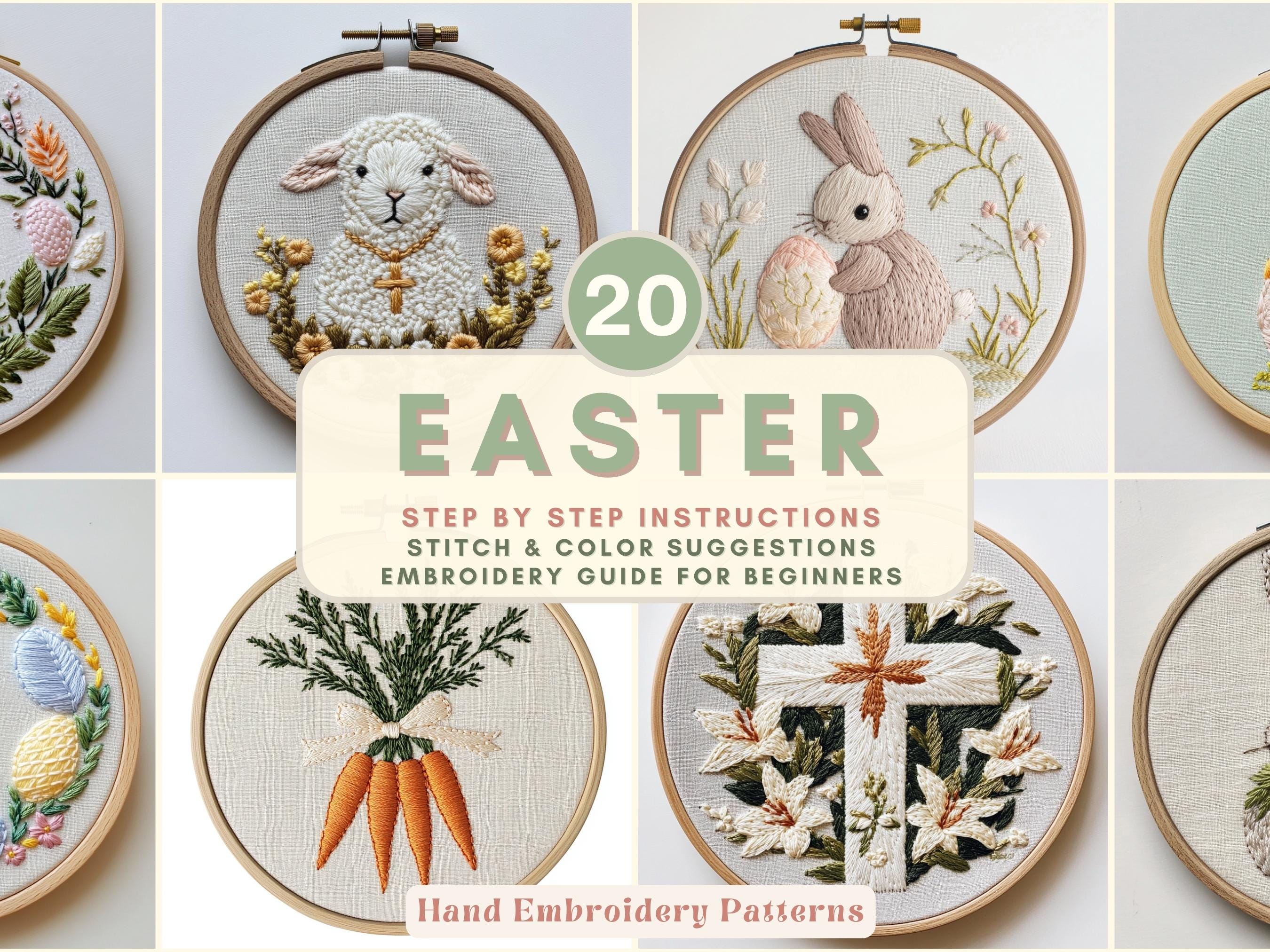 Easter Hand Embroidery Pattern Bundle Spring Bunny Chick Egg Floral ...
