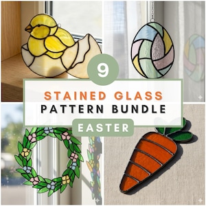 Easter Stained Glass Pattern Bundle PDF Spring Suncatcher Template Bunny Chick Egg Butterfly Daffodil Floral Beginner Glass Art Pattern PDF