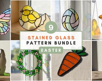 Pasen gebrandschilderd glas patroon bundel PDF lente Suncatcher sjabloon Bunny Chick Egg vlinder narcis bloemen beginner glaskunst patroon PDF