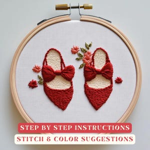 Feminine Embroidery Pattern with Bows and Flowers Beginner Stitch Guide Step by Step Instructions Decorative Feminine Hoop Art Design Girly