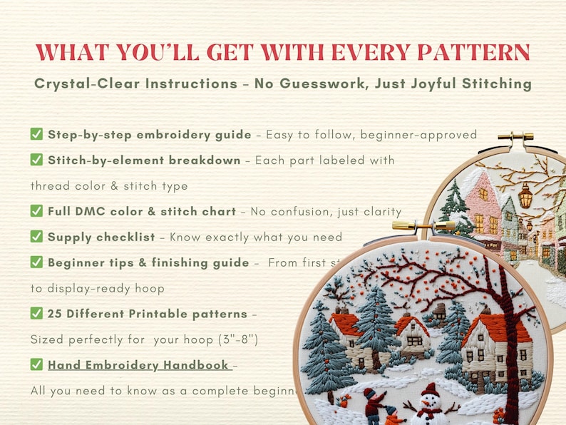 Winter Village Hand Embroidery Pattern Christmas Town Template for ...