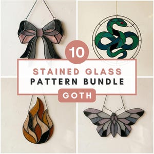 Goth Stained Glass Pattern Bundle Gothic Suncatcher Templates Bat Snake Suncatcher Heart Flame PDF Dark Aesthetic Glass Art DIY Pattern