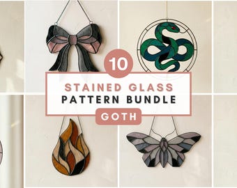 Goth glas in lood patroon bundel gotische Suncatcher sjablonen vleermuis slang Suncatcher hart vlam PDF donkere esthetische glaskunst DIY patroon