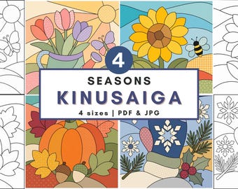 Kinusaiga pattern bundle four seasons fabric art diy no sew decor printable template craft gift spring summer fall winter fabric kit