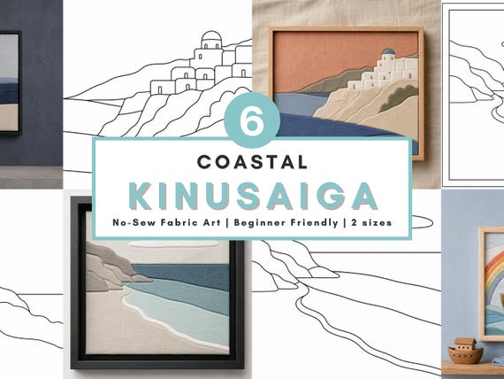 Coastal Kinusaiga pattern bundle coastal fabric art diy decor no sew craft gift printable template beginner instant download