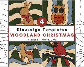 Woodland Christmas Kinusaiga Pattern Bundle Woodland Christmas Fabric Art Craft Template Craft Patterns Diy Gift Idea Forest Animal Decor