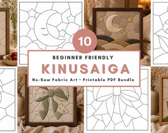 10 Beginner Kinusaiga Pattern Bundle PDF  No Sew Fabric Art Templates Scrap Fabric Easy Japanese Foam Craft Design Cottagecore DIY